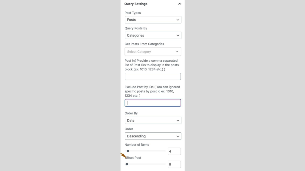 Offset post query settings of the Guten Post Layout Pro v1.2.0