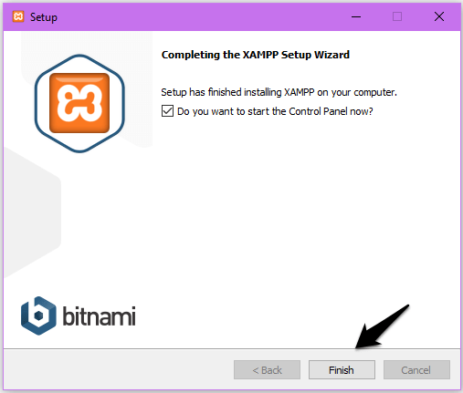 click the Finnish button to end the Xampp installation process. 